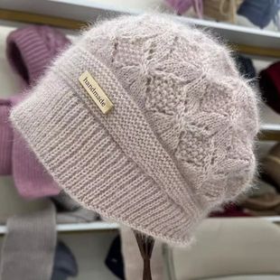 冬季 针织松鼠绒百搭条纹蓓蕾女帽双层加厚保暖护耳洋汽 女帽子新款