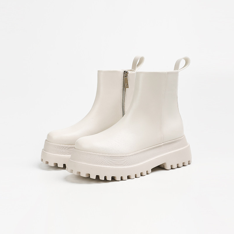 HONG KONG CHELSEA BOOTS WOMENS FALL-WINTER 2024 PLATFORM HEIGHTENED FLATFORM BOOTS GENUINE LEATHER SIDE ZIPPER MARTIN BOOTS