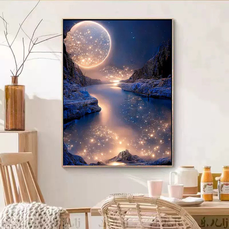 风景钻石画2025新款流沙河月亮手工粘钻十字绣客厅卧室点贴钻满钻,居家布艺,钻石绣,淘宝优惠券,粉丝福利购,淘宝优惠卷