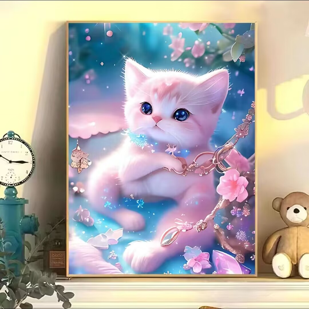 钻石画2025新款满钻可爱小猫咪手工5d贴钻带相框十字绣装饰画