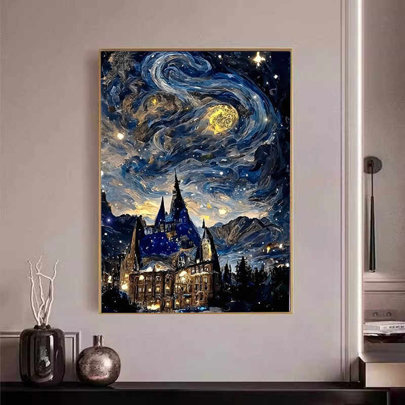 梵高霍格沃兹城堡十字绣2025新款5d满钻手工diy贴钻带相框装饰画,居家布艺,钻石绣,淘宝优惠券,粉丝福利购,淘宝优惠卷