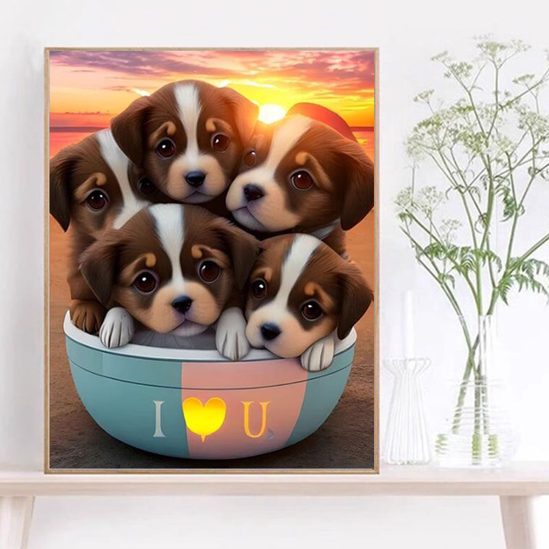 可爱萌宠小狗钻石贴画2025新款满钻手工diy点贴砖带框客厅装饰画,居家布艺,钻石绣,淘宝优惠券,粉丝福利购,淘宝优惠卷