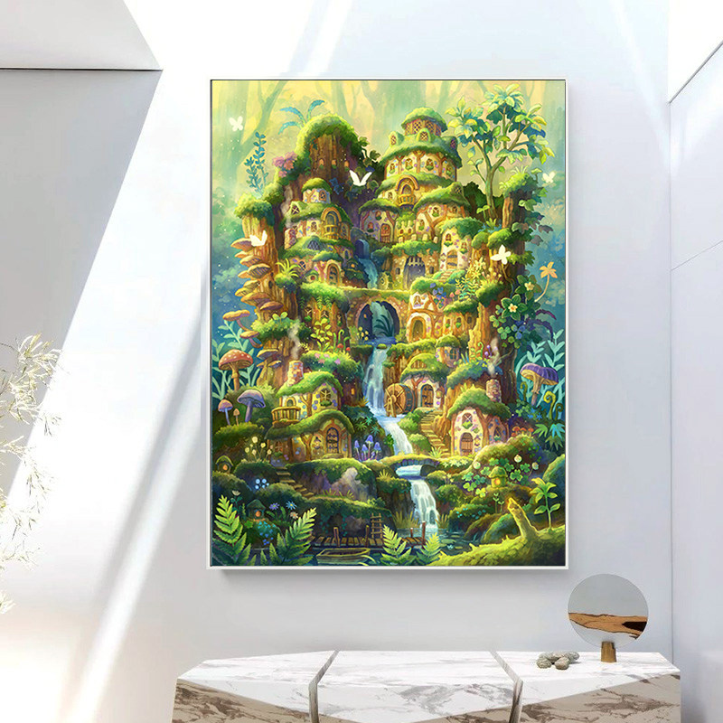 卡通精灵小屋十字绣2025新款满钻手工diy钻石贴画带框客厅装饰画,居家布艺,钻石绣,淘宝优惠券,粉丝福利购,淘宝优惠卷
