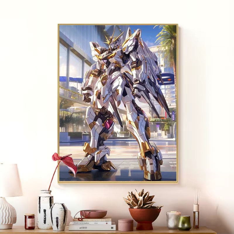 2024新款儿童益智手工diy动漫钻石画机甲高达客厅卧室小幅装饰画