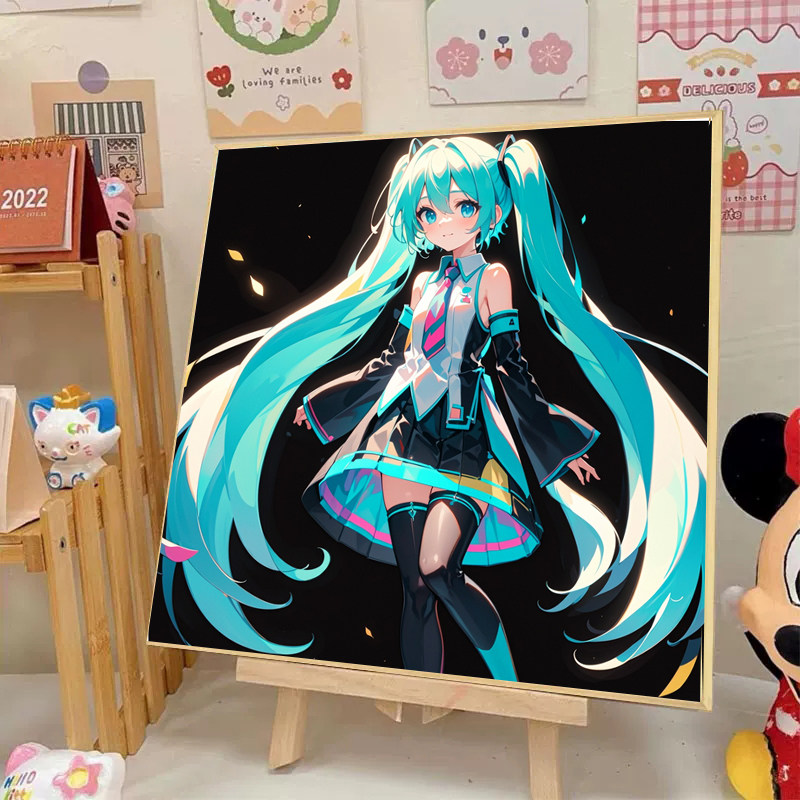 初音未来二次元钻石画2025新款满钻diy手工贴钻带相框小幅装饰画,居家布艺,钻石绣,淘宝优惠券,粉丝福利购,淘宝优惠卷