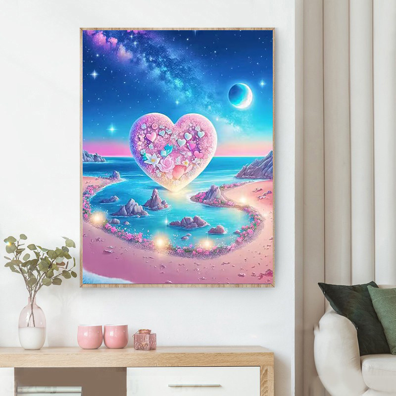 爱心沙滩2025新款风景钻石贴画满钻手工diy点贴带框砖客厅十字绣,居家布艺,钻石绣,淘宝优惠券,粉丝福利购,淘宝优惠卷