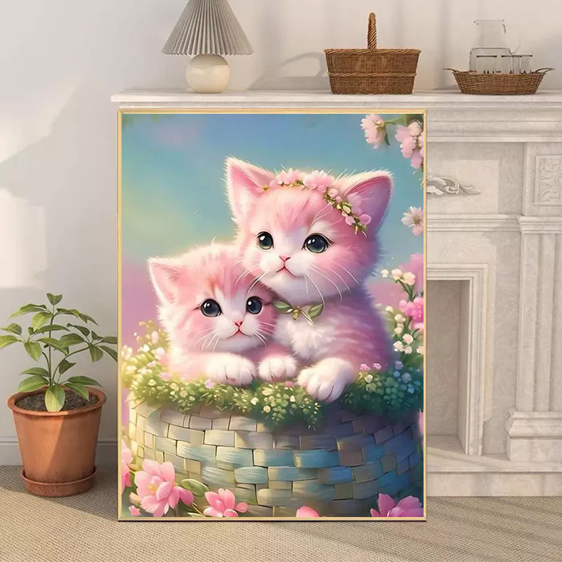 卡通可爱小猫咪十字绣2025新款满钻手工点贴钻带相框卧室装饰画,居家布艺,钻石绣,淘宝优惠券,粉丝福利购,淘宝优惠卷