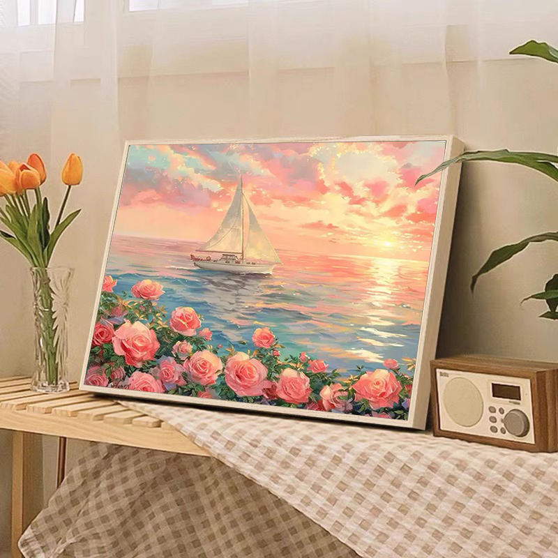 帆船花卉治愈系钻石画