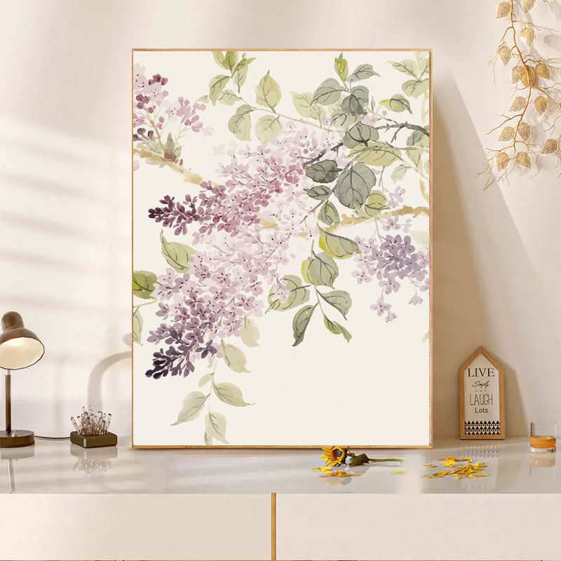 中国风丁香花十字绣2025新款5d满钻手工贴钻带相框客厅装饰画