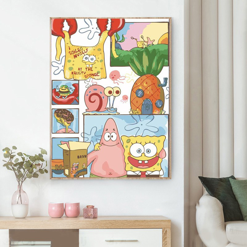 钻石贴画2025新款卡通海绵宝宝5d满钻手工diy贴钻带框卧室装饰画,居家布艺,钻石绣,淘宝优惠券,粉丝福利购,淘宝优惠卷