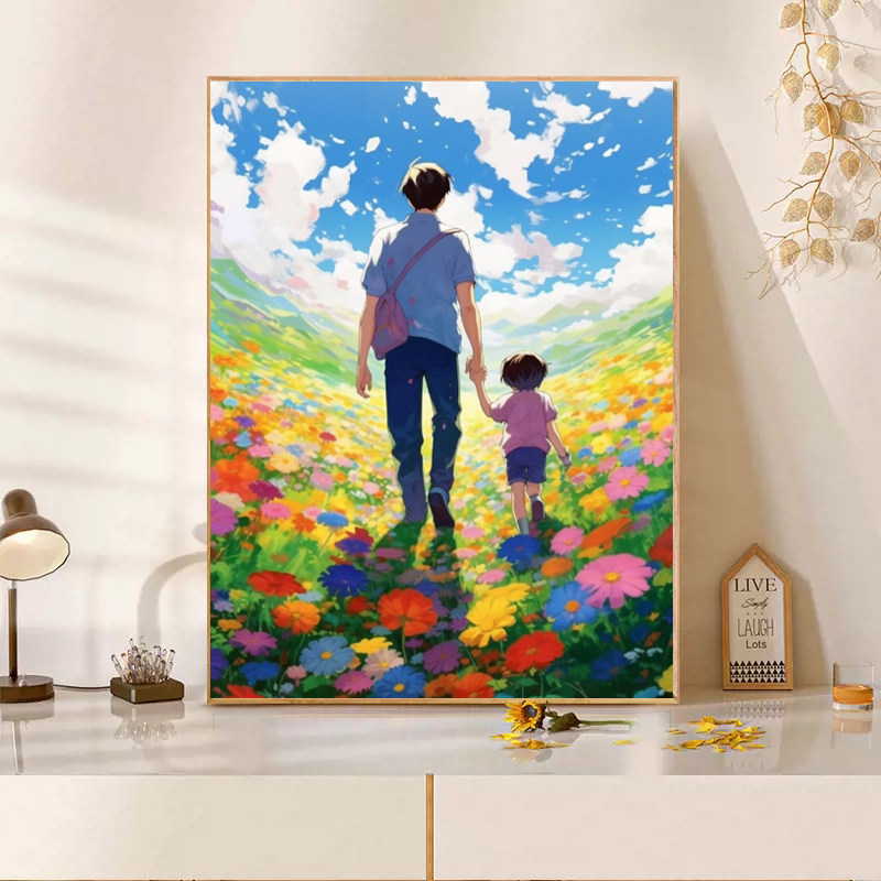 花朵上父亲的小孩钻石贴画2025新款满钻手工diy粘贴画客厅装饰画,居家布艺,钻石绣,淘宝优惠券,粉丝福利购,淘宝优惠卷
