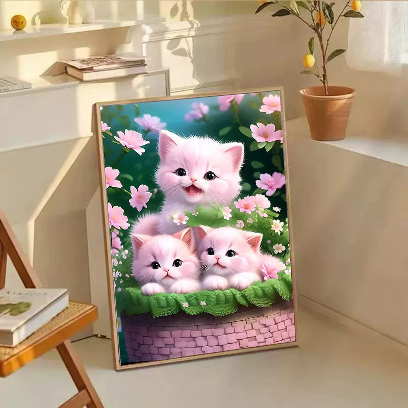 可爱甜美小猫十字绣2025新款5d满钻手工diy贴钻带框小幅装饰画,居家布艺,钻石绣,淘宝优惠券,粉丝福利购,淘宝优惠卷