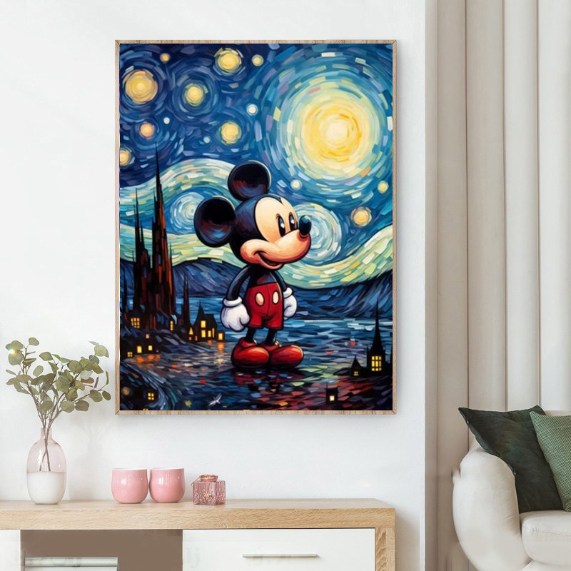 卡通动漫夜光下米奇钻石画2025新款满钻手工钻石贴带相框装饰画,居家布艺,钻石绣,淘宝优惠券,粉丝福利购,淘宝优惠卷