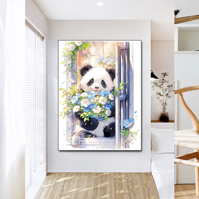 抱花可爱熊猫钻石画2025新款满钻手工diy贴钻带相框小幅十字绣,居家布艺,钻石绣,淘宝优惠券,粉丝福利购,淘宝优惠卷