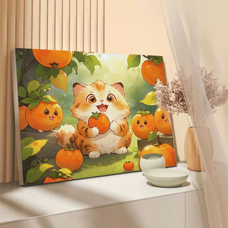 柿柿如意猫咪钻石画diy手工儿童点钻贴画新中式装饰贴画2024新款