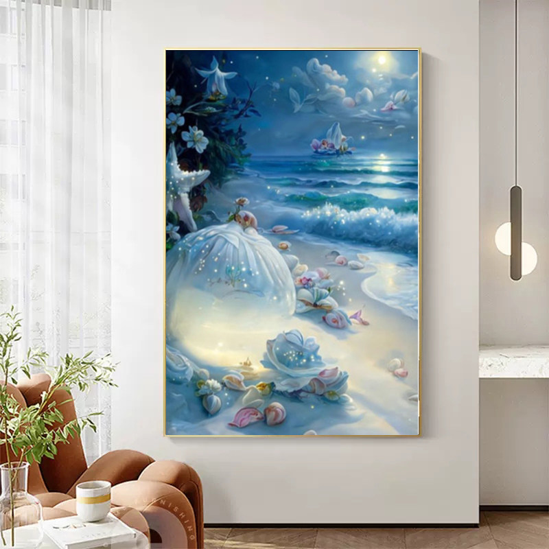 2023新款动漫风景钻石画蓝色贝壳5d满钻客厅卧室带框手工diy贴钻