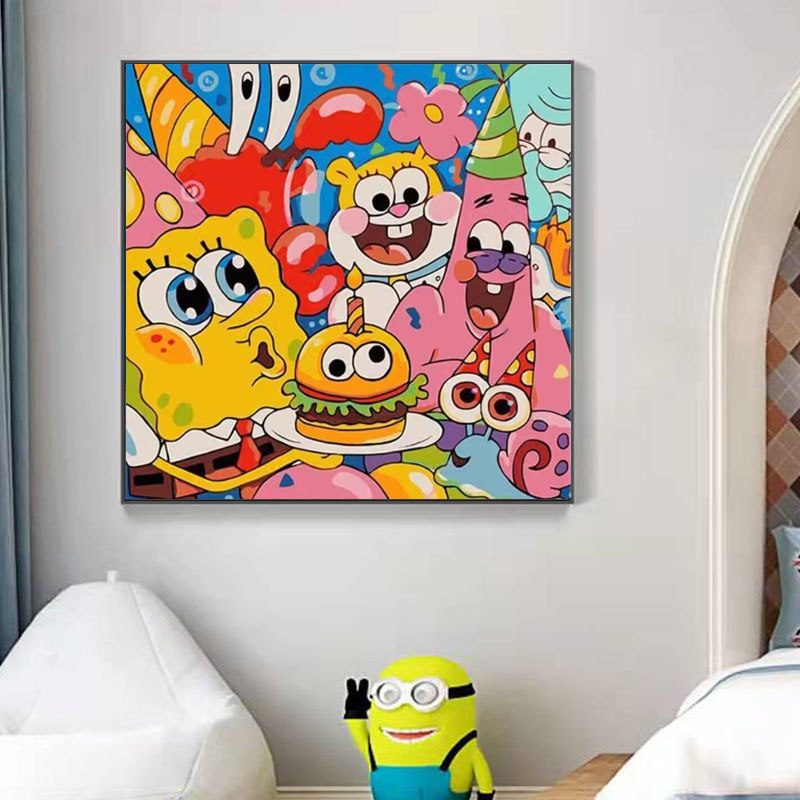 卡通海绵宝宝钻石画2025新款儿童手工点贴儿童房十字绣带框5d满钻,居家布艺,钻石绣,淘宝优惠券,粉丝福利购,淘宝优惠卷