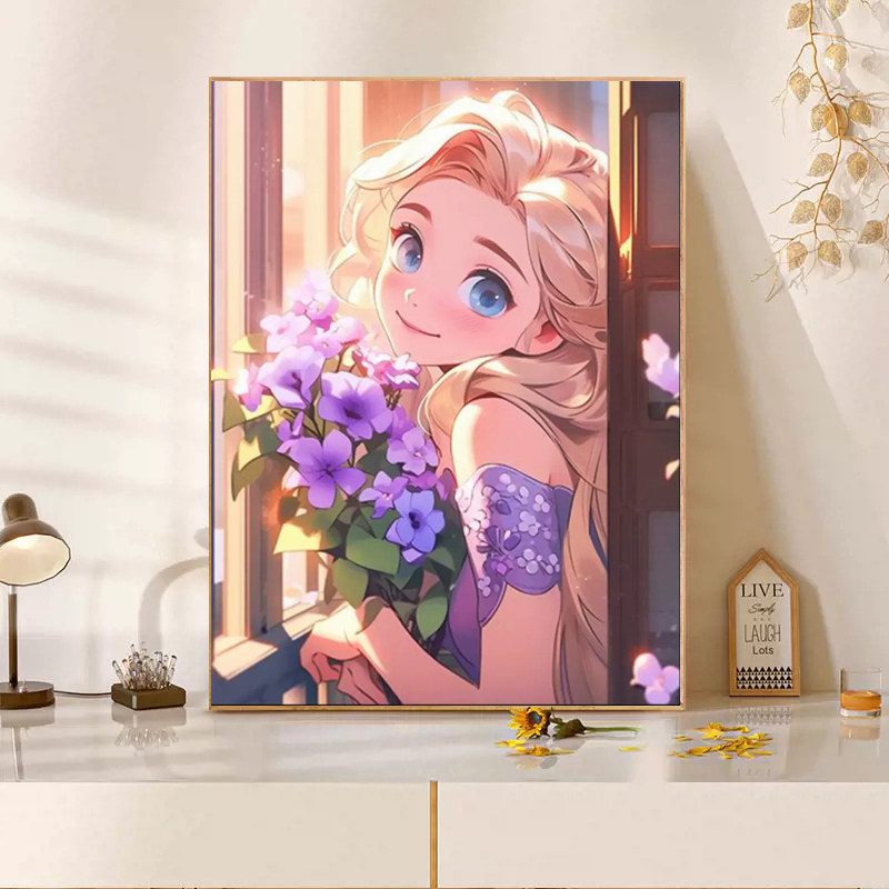 卡通长发公主十字绣2025新款5d满钻手工钻贴画带相框装饰画,居家布艺,钻石绣,淘宝优惠券,粉丝福利购,淘宝优惠卷