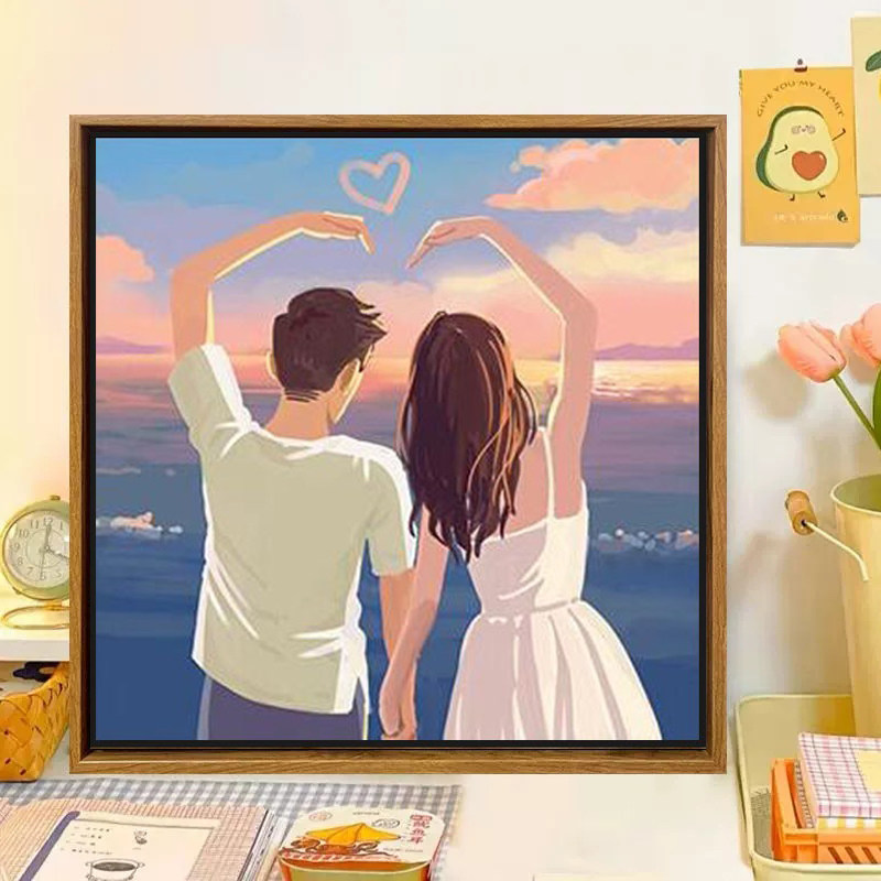 卡通海边情侣钻石画2025新款5d满钻手工diy粘贴钻带框卧室装饰画,居家布艺,钻石绣,淘宝优惠券,粉丝福利购,淘宝优惠卷