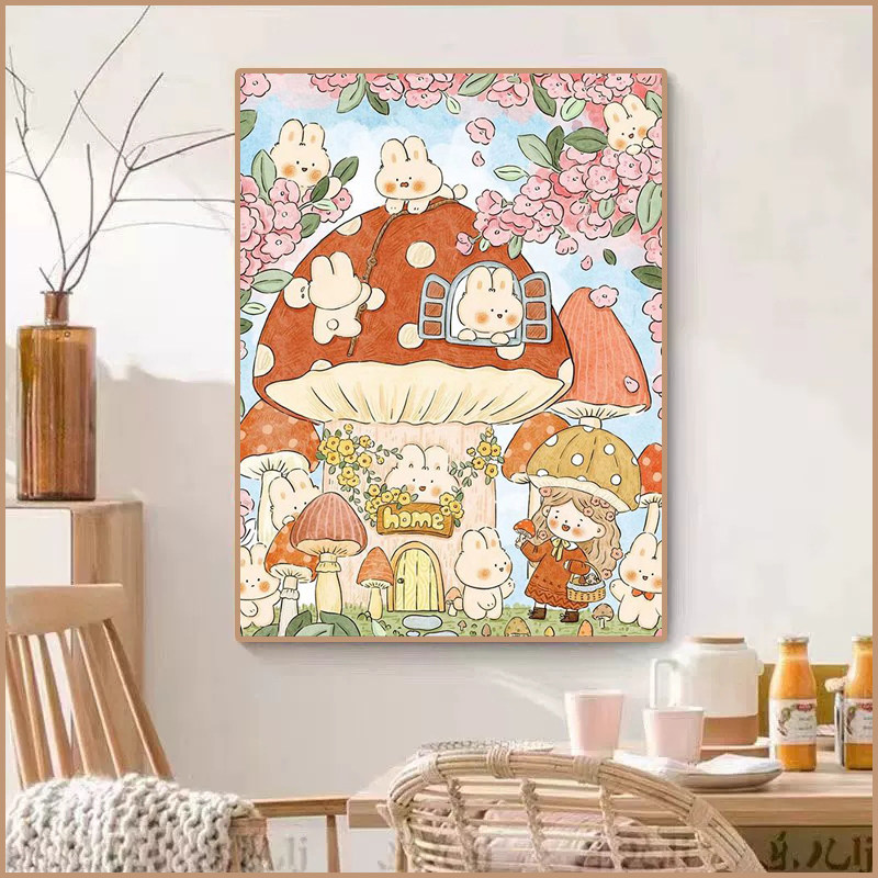 可爱卡通兔宝宝钻石画简约手工diy自粘满钻带框2024新款装饰摆件