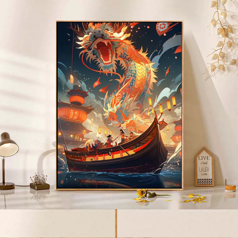 端午节划龙舟钻石画2025新款满钻满钻手工diy贴钻带相框十字绣,居家布艺,钻石绣,淘宝优惠券,粉丝福利购,淘宝优惠卷