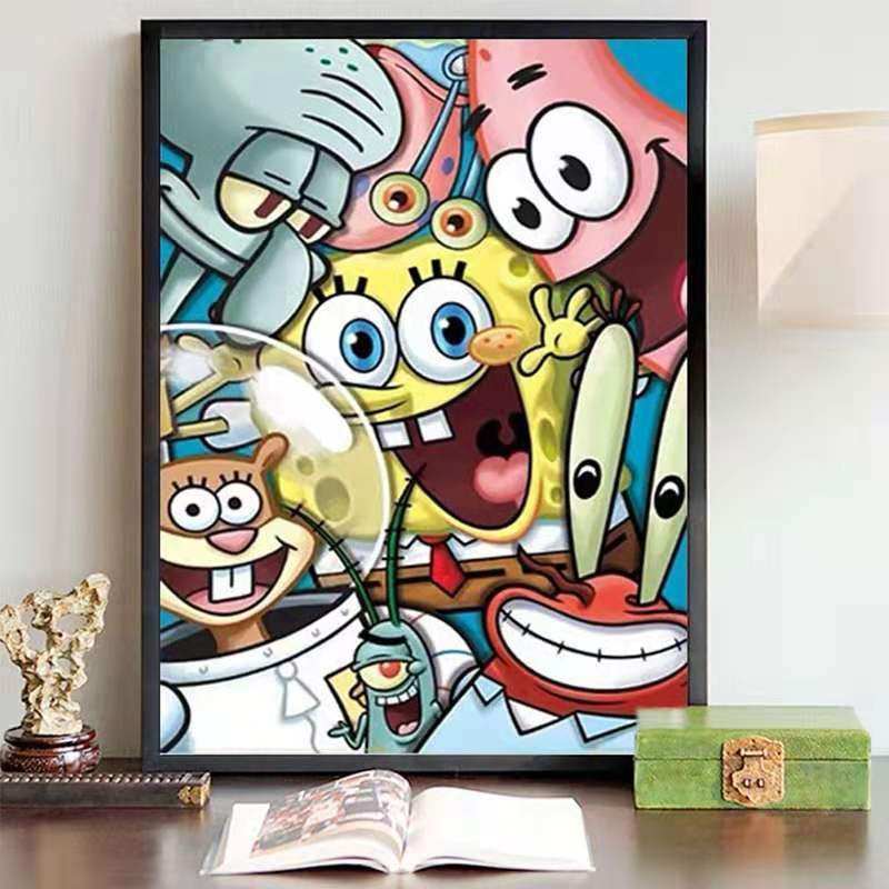 卡通海绵宝宝钻石贴画2025新款满钻手工diy贴砖带框儿童房十字绣,居家布艺,钻石绣,淘宝优惠券,粉丝福利购,淘宝优惠卷