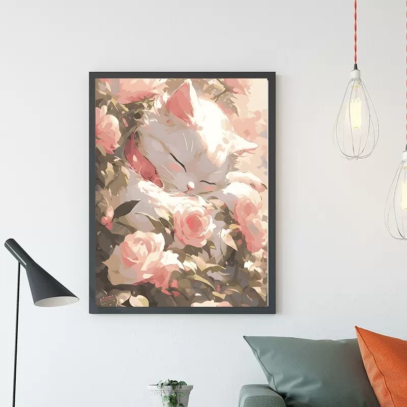 睡觉的小白猫十字绣2025新款5d满钻手工diy点贴画带框客厅装饰画,居家布艺,钻石绣,淘宝优惠券,粉丝福利购,淘宝优惠卷