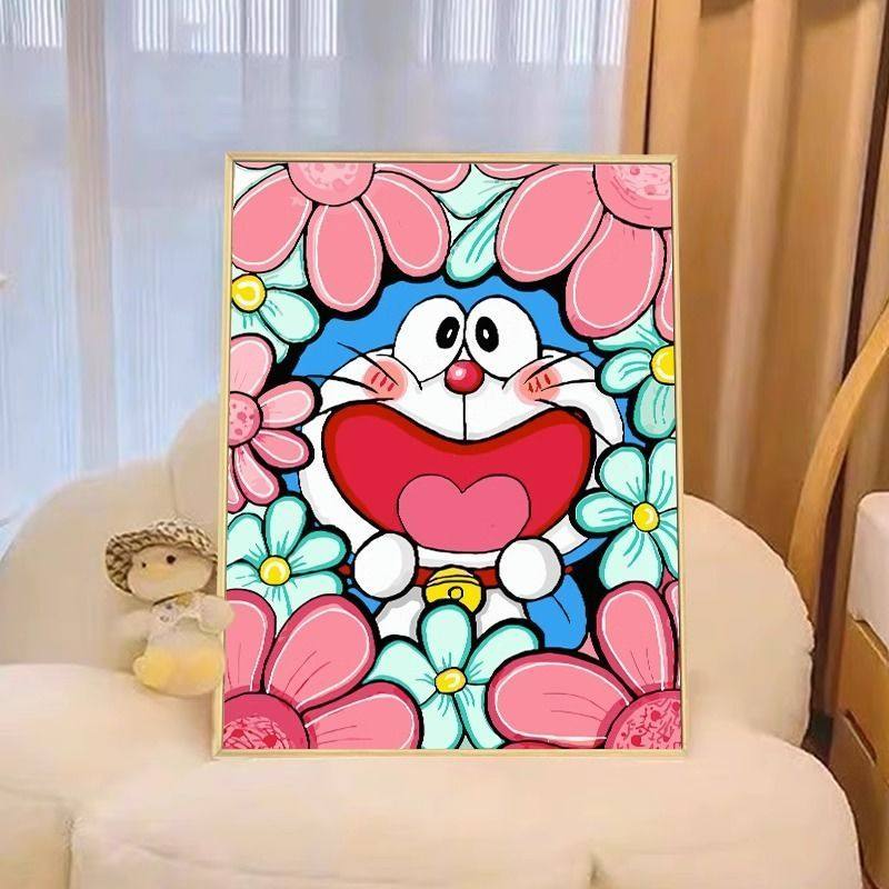 哆啦A梦花花钻石画2025新款满钻手工diy贴钻带相框卧室十字绣,居家布艺,钻石绣,淘宝优惠券,粉丝福利购,淘宝优惠卷