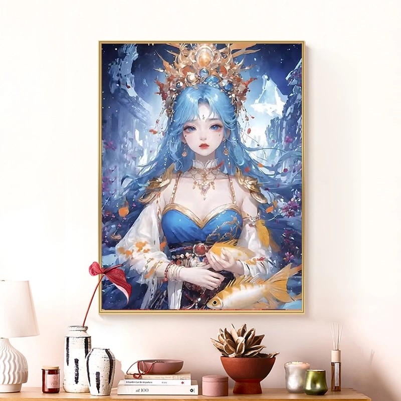蓝色小公主钻石画2025新款满钻手工diy贴钻带相框客厅装饰画,居家布艺,钻石绣,淘宝优惠券,粉丝福利购,淘宝优惠卷