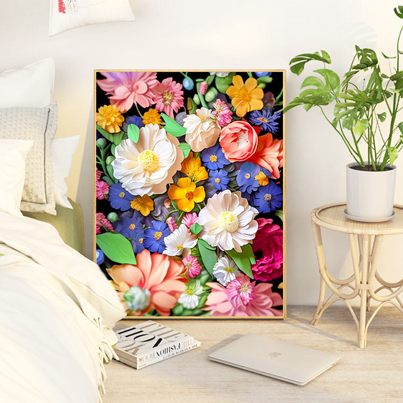 繁花似锦花卉十字绣2025新款5d满钻手工钻石贴带相框装饰画