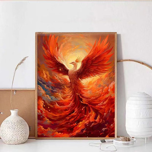 美丽火凤凰十字绣2025新款5d满钻手工钻石贴画卧室装饰画带相框
