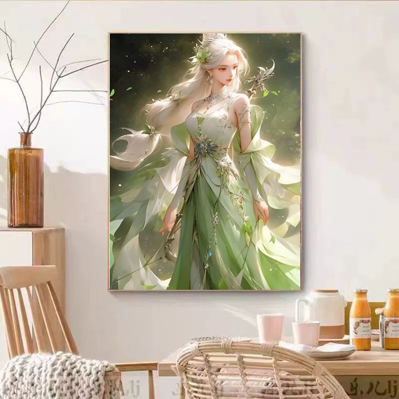 卡通绿色美丽女孩钻石贴画2025新款满钻手工diy点贴绣带框十字绣,居家布艺,钻石绣,淘宝优惠券,粉丝福利购,淘宝优惠卷