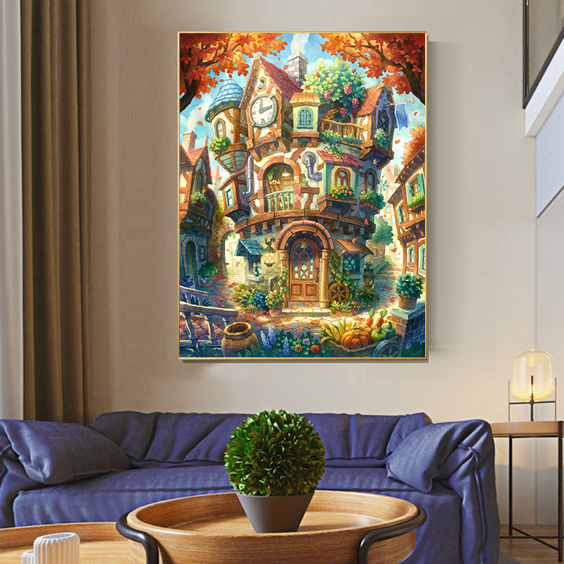 秋日田园风景十字绣2025新款满钻手工diy钻石贴画带框客厅装饰画,居家布艺,钻石绣,淘宝优惠券,粉丝福利购,淘宝优惠卷