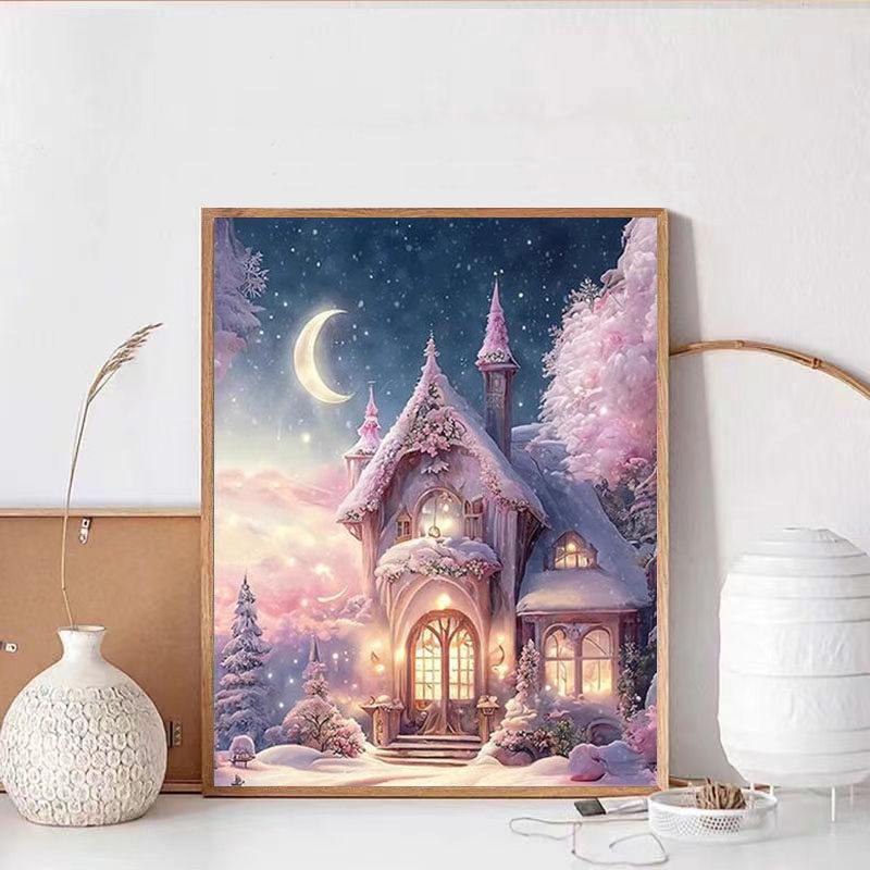 2024新款风景钻石画梦幻小屋客厅卧室满钻带框手工diy粘贴钻小幅