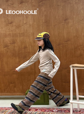 LEOOHOOLE | 哦哦乐 仿兔毛绒感保暖条纹直筒裤