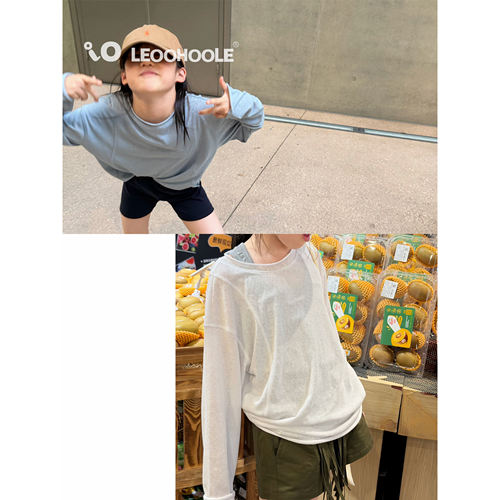LEOOHOOLE | 哦哦乐 夏日软糯卷边圆领淡人系长袖防晒空调衫T恤