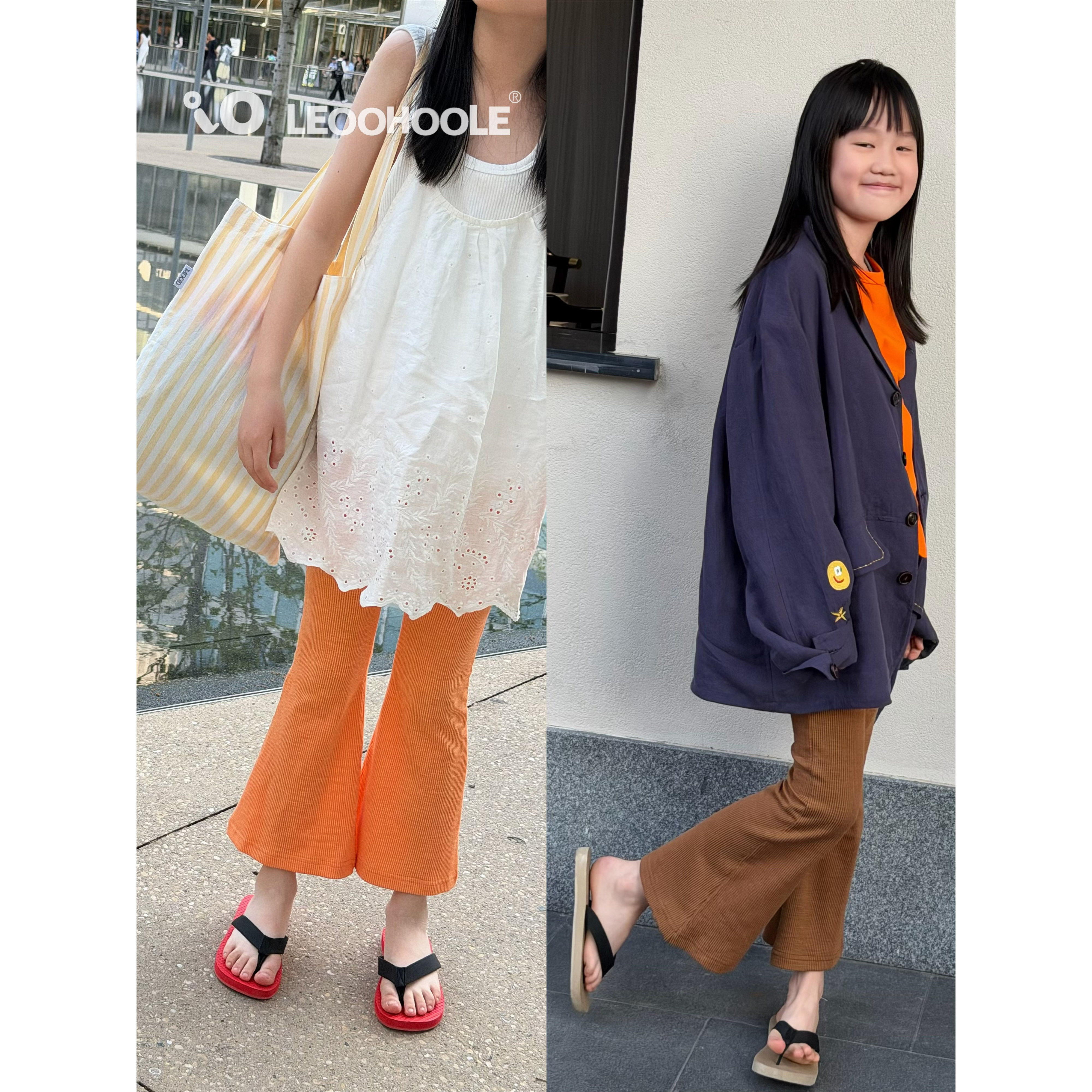 LEOOHOOLE | 哦哦乐 镇店定番夏日竹节肌理美人鱼喇叭针织九分裤图片