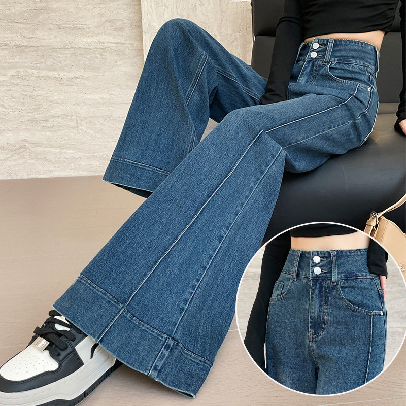大喇叭牛仔裤女宽松遮胯梨形身材图片