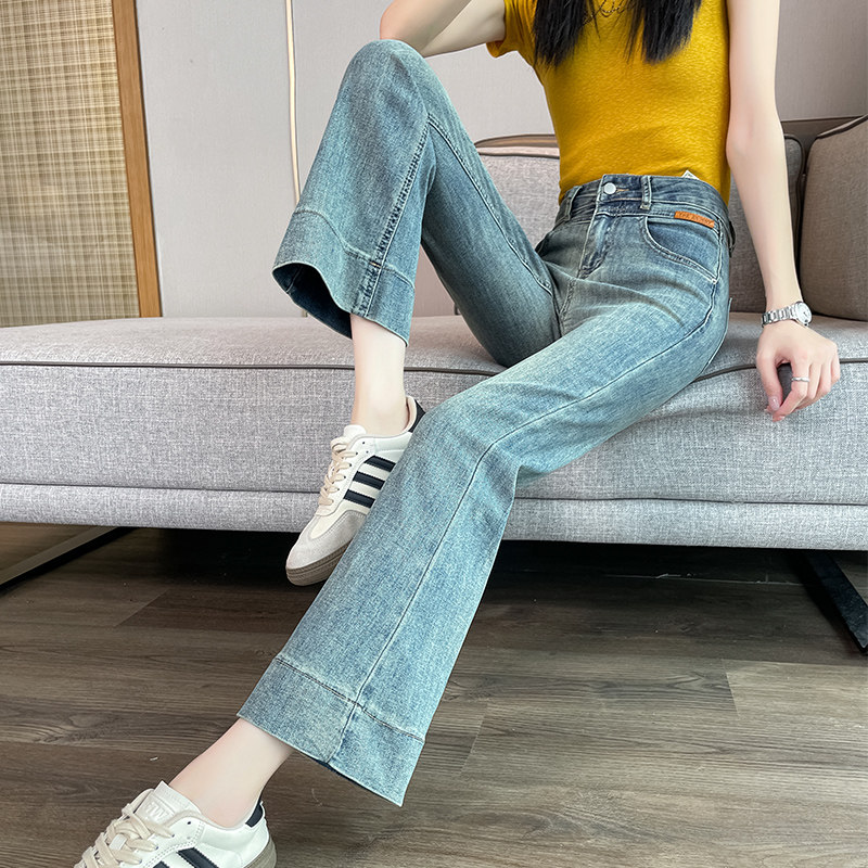 浅色微喇牛仔裤女小个子2026秋季新款弹力紧身九分裤喇叭马蹄裤子