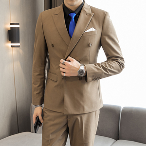 主推款模特男士大码西服三件套双排扣10个色外贸跨境7110卡其p188图片