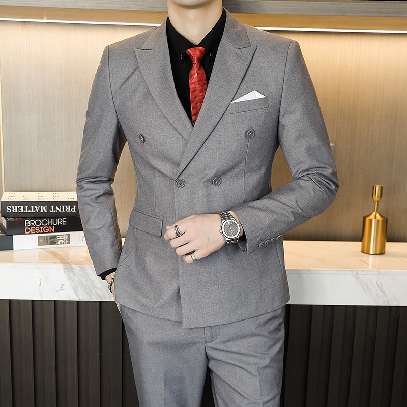 主推款模特男士大码西服三件套双排扣10个色外贸跨境7110灰色p188，男装西服，星座1616