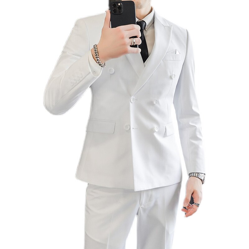 主推款模特男士大码西服三件套双排扣10个色外贸跨境7110白色p188,男装西服,星座1616