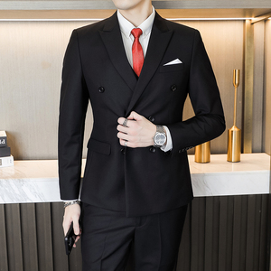 主推款模特男士大码西服三件套双排扣10个色外贸跨境7110黑色p188图片