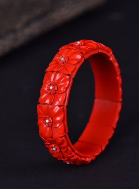 天然正品高含量朱砂天然红砂花开富贵女本命年朱砂手牌手镯