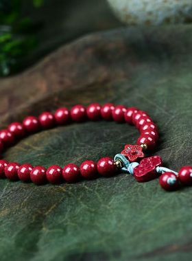 天然朱砂手串高含量紫金砂6mm圆珠DIY款带坠平安手链吞兽貔貅