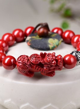 朱砂高含量帝王砂貔貅男女手链转运手串搭配纯银转运珠尺寸12毫米