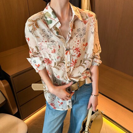 欧货高端法式苎麻衬衫女2026年春季新款时尚气质减龄印花休闲衬衣
