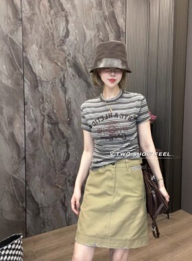 字母印花条纹女士短袖t恤2026潮
