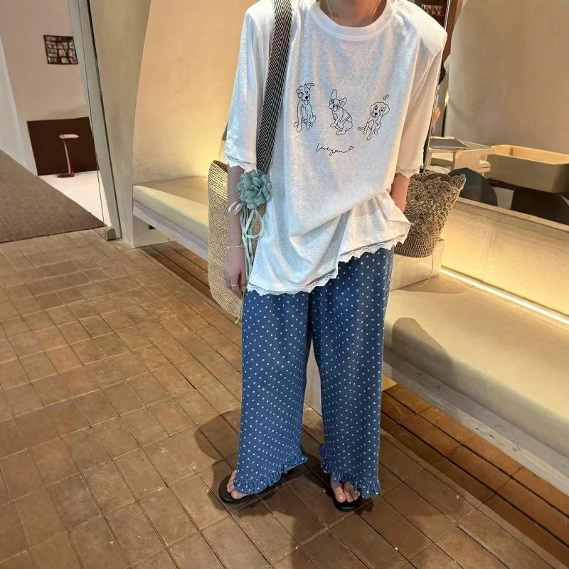 蕾丝花边正肩纯色短袖t恤女欧洲站2025夏季新款宽松大版时髦上衣
