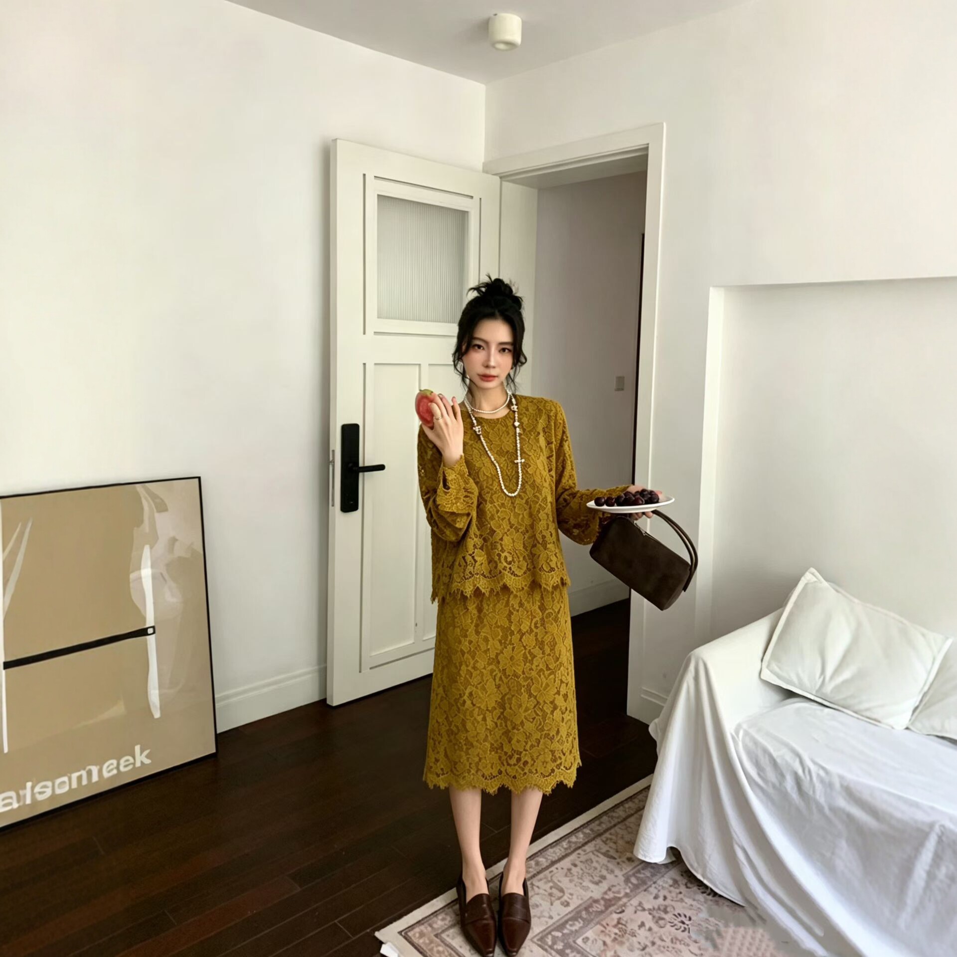 法式网纱蕾丝时髦套装女2026早秋